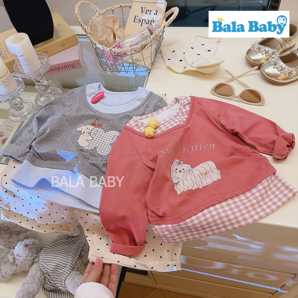 ใหม่ เสื้อยืดเด็ก เสื้อยืดแขนยาว แต่งดีไซน์ 2 ชั้น สำหรับเด็กผู้หญิง Size80-120cm CX28