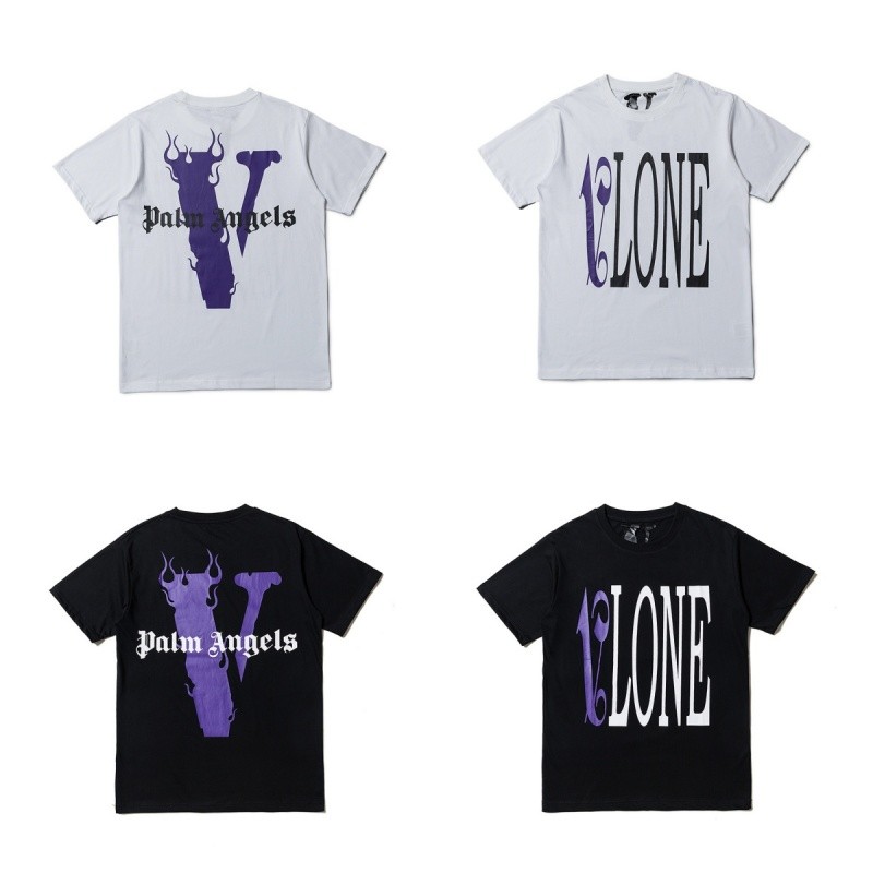 เสื้อยืดแขนสั้นสีดำและสีขาวแบบบิ๊กวี พิมพ์ลายศิลปะ เสริมสไตล์สตรีท