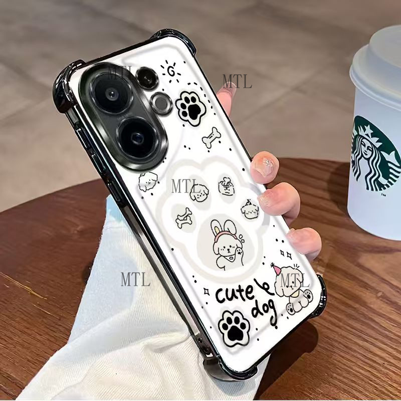 สําหรับ Vivo V60 V50 5Gเคสโทรศัพท์Vivo V60 V50 LiteลูกสุนัขHandprintชุบเคสโทรศัพท์นุ่มพร้อมฟิล์มเลนส