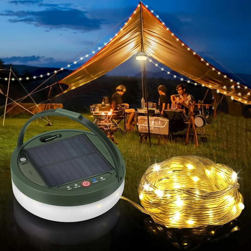 Solar Camping String Lights, 4 in 1 Camping String Lights Outdoor with 8 Lighting Modes, Solar Power