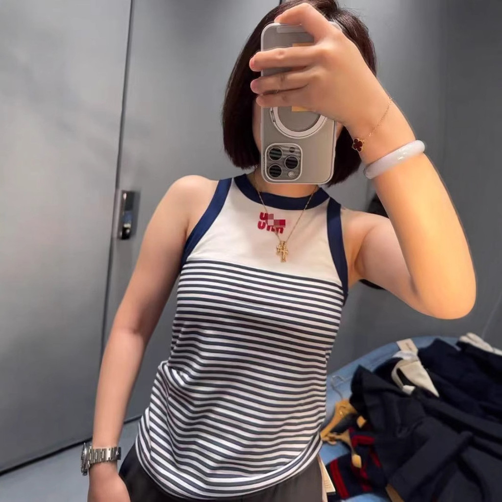 OTPA M*iu Korean Style Simple Sweet and Spicy Girl Street Fashion Slim Fit Striped Tank Top for Wome