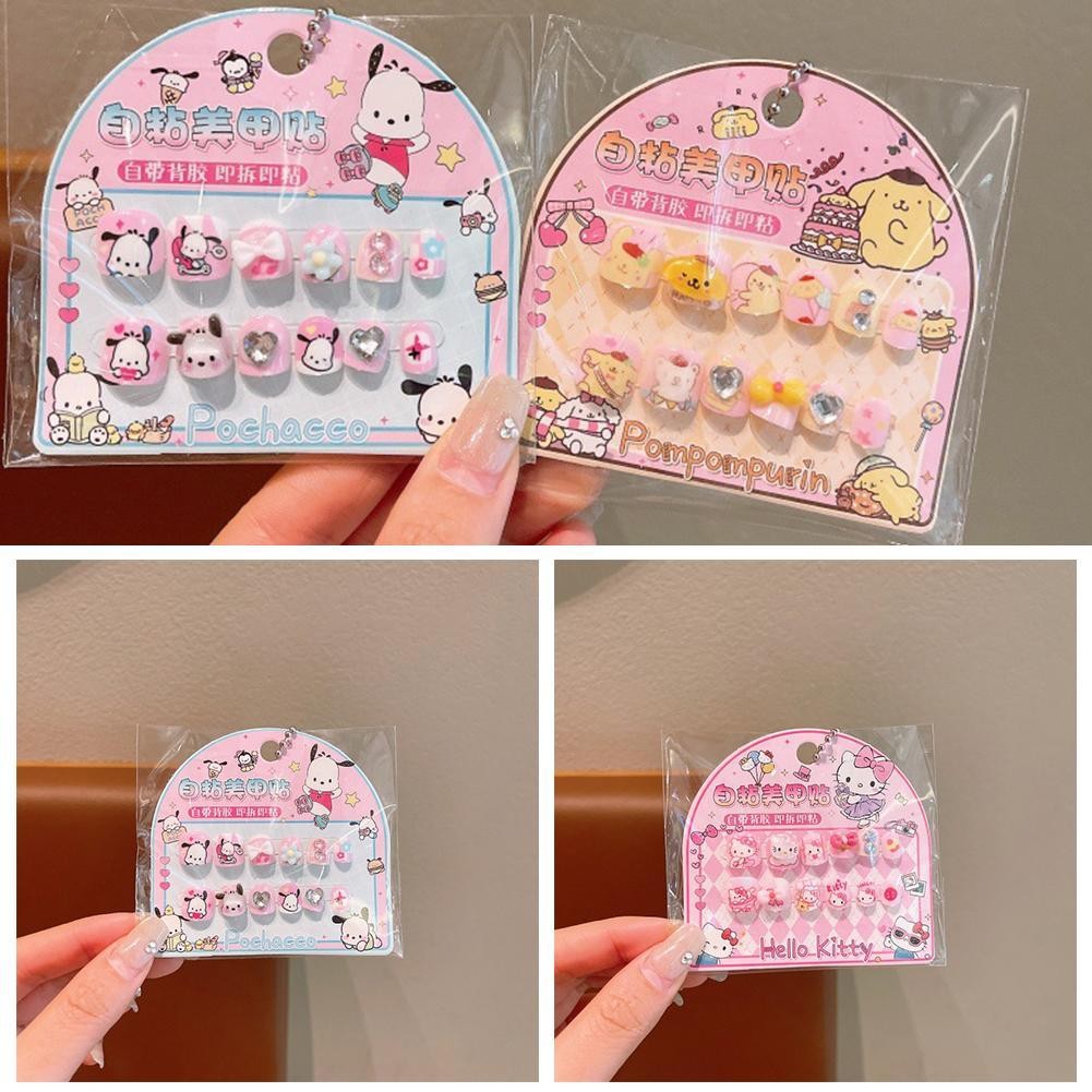 สติ๊กเกอร์ติดเล็บเด็กน่ารักการ์ตูน Sanrio Kuromi Easy Art Peel-off กดบนเล็บสติกเกอร์ S0q8