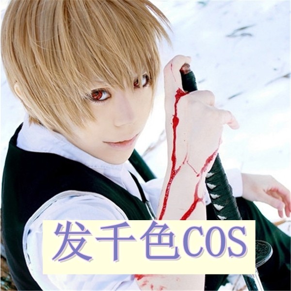 วิกผม COSPLAY Gintama Okita Sougo Natsume Takashi Kazama วิกผมปิดหน้า สไตล์ผมสั้นผสมสี