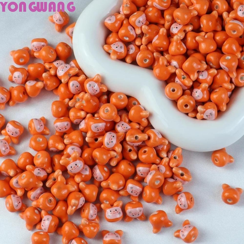 YONGWANG66HR 10 ชิ้นที่มีสีสัน Chinchillas เซรามิคลูกปัด,เซรามิคสัตว์น่ารักกระต่ายลูกปัด,กระต่ายที่ม