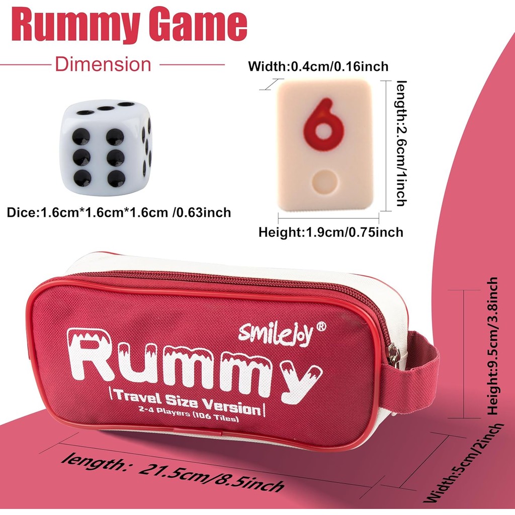 Smilejoy Mini Rummy Cube Game,Travel Size Rummy Game with Canvas Bag,Mini Rummy Game for Adult and K