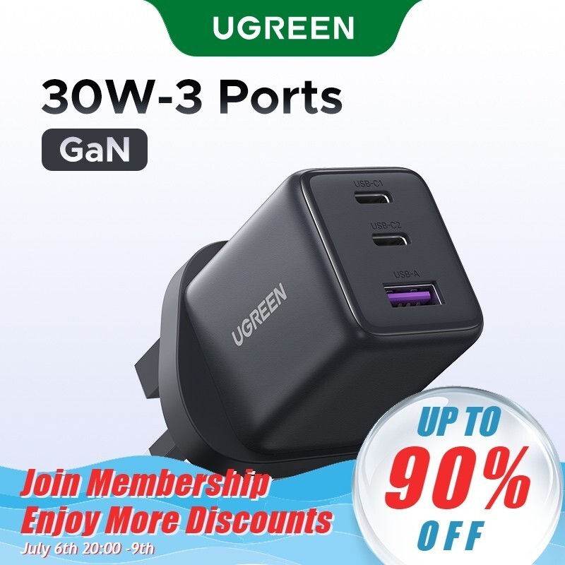 UGREEN 30W GaN USBA TypeC USBC Fast Charger สําหรับ iPhone 16 Pro Max/15/14/13