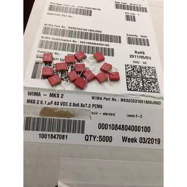 0.1 UF 100V ยี่ห้อใหม่เยอรมัน WIMA Film Capacitor 100V0.1 UF 104 MKS-2 Capacitor 5%