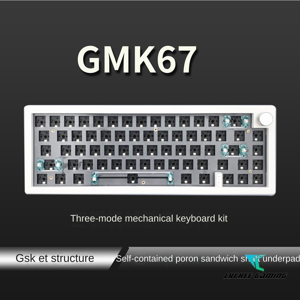 Lychee Gaming GMK67 คีย์บอร์ดแบบกลไก RGB 3 โหมด Barebone ชุดบลูทูธไร้สาย hot swappable พร้อมลูกบิด G