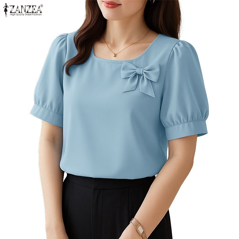 ZANZEA เสื้อแฟชั่นเกาหลีสำหรับผู้หญิง ดีไซน์ทันสมัย สแควร์ครอย์ กุ๊บโบว์ พัฟคอด+