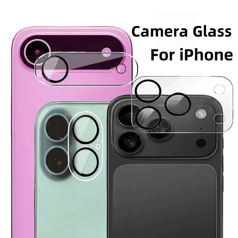 2 ชิ้นชุด HD Full เลนส์กระจกนิรภัยสําหรับ iPhone 17 16 15 14 13 12 11 Pro Max 14 15 16 Plus 17Air 12 13 Mini 16E กล้องกระจกใสป้องกันรอยขีดข่วนป้องกัน Flim