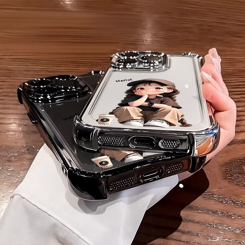 ชัดเจน เคส สำหรับ Samsung S25 S24 S23 S22 S21 ultra Plus FE 5Gขอบหรูหราพรีเมี่ยมน่ารักกาแฟสาวโปร่งใสชุบกันกระแทกกรณีโทรศัพท์นุ่ม - รูปที่ 2