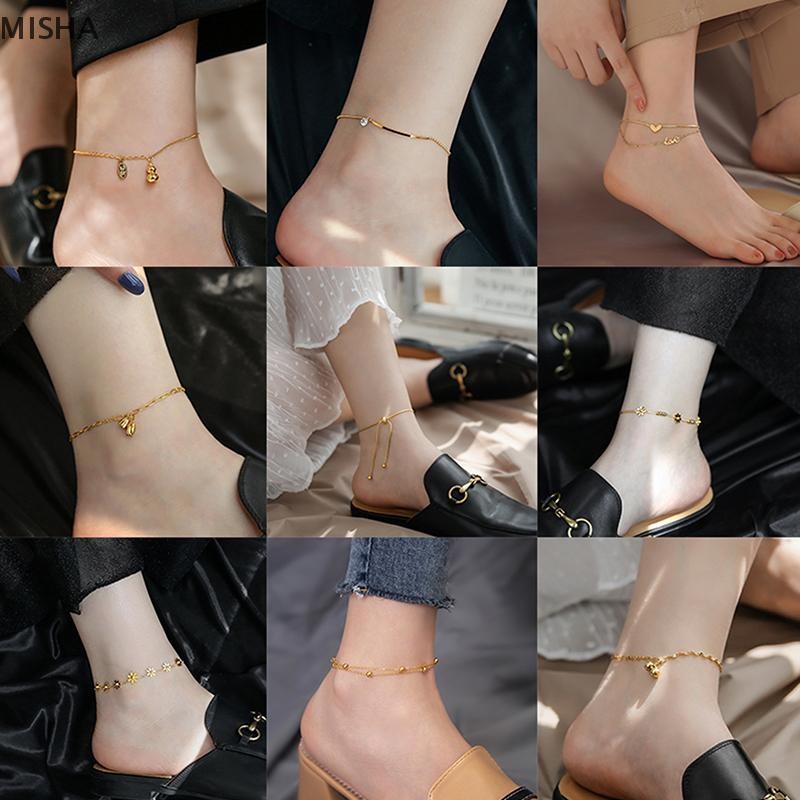 Misa Simple Titanium Steel Anklet Womens Advanced 18K Anklet Fashion Love Anklet Accessories Nice