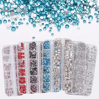 [maybeauty] เล็บ Rhinestone 12Grids สีสัน Flatback แก้วคริสตัลอัญมณี DIY ตกแต่งเล็บ 3D Multifaceted เล็บสําหรับแต่งหน้า และหัตถกรรม {TH}