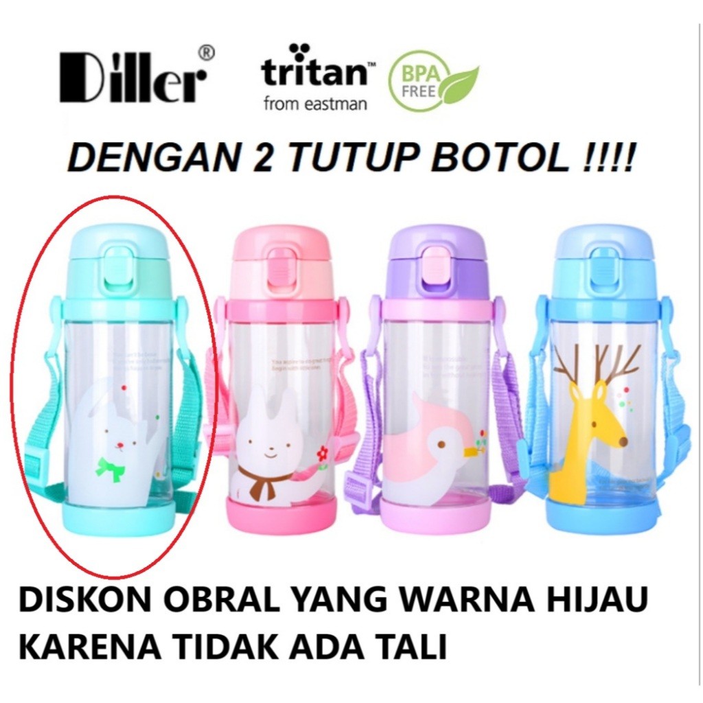 WAREHOUSE CLEARANCE DILLER TRITAN 100% BPA FREE DUAL CAP CHILDRENS DRINKING WATER BOTTLE