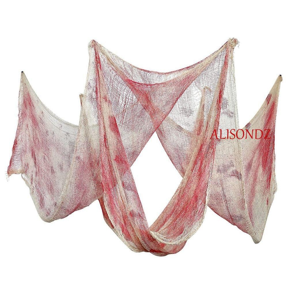 ALISONDZ ผ้า Spooky, ผ้าตกแต่งสีแดงเลือด, ฉาก Prop 180x76 ซม. แขวนยักษ์ฮาโลวีนผ้ากอซเลือดสนามหญ้า