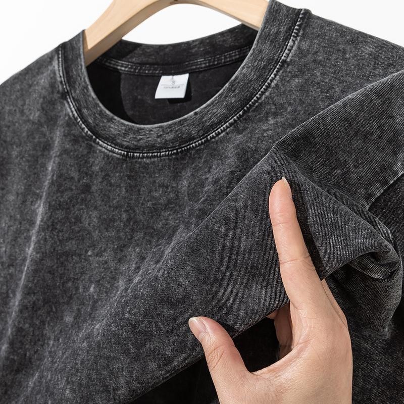 TeeTwoOneเสื้อยืด เสื้อสีฟอก ใส่ได้ทั้งชาย-หญิง เสื้อสีพื้น ใส่สบาย ทรงหลวม oversize สีดำ แฟชั่น 3xl【COD】