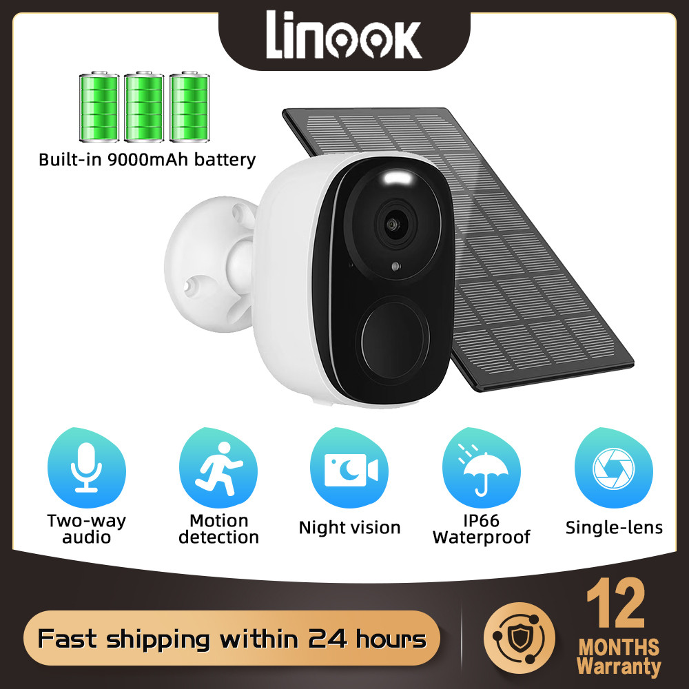 Linook 4MP 2K WiFi กล้องวงจรปิดไร้สายพลังงานแสงอาทิตย์พร้อมแบตเตอรี่ในตัว 9000mAh กันน้ํา IP66 และกา