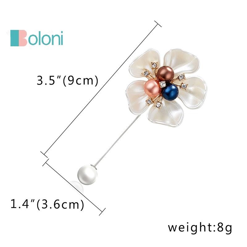[Boloni] เข็มกลัดดอกไม้ดอกเคมีเลียมุกเทียมสําหรับผู้หญิงดอกไม้สีขาวกลีบช่อดอกไม้เข็มยาวเสื้อคอปกของขวัญหมุดปกใหม่ - รูปที่ 3