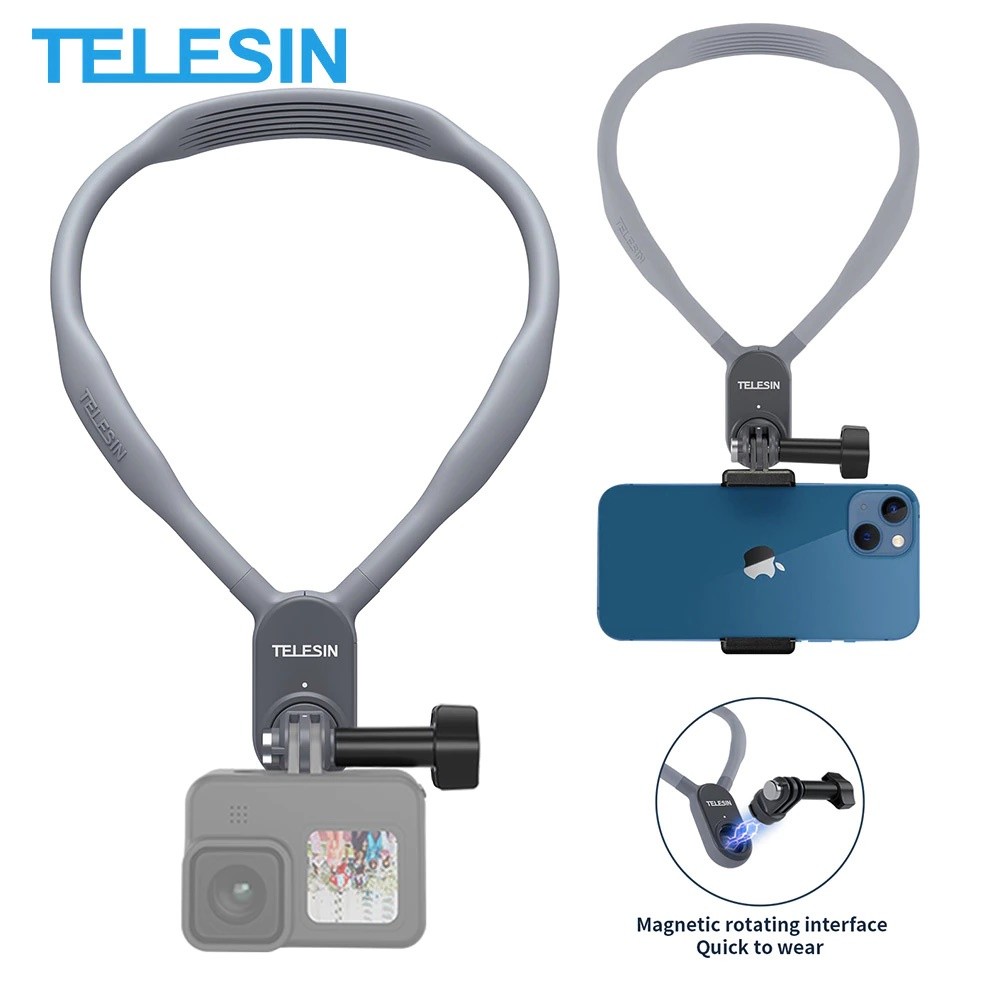 TELESIN ที่ยึดคอแม่เหล็กสําหรับโทรศัพท์ / GoPro HERO 12 11 10 9 8 7 6 5 / Insta360 ONE RS / กล้อง DJ