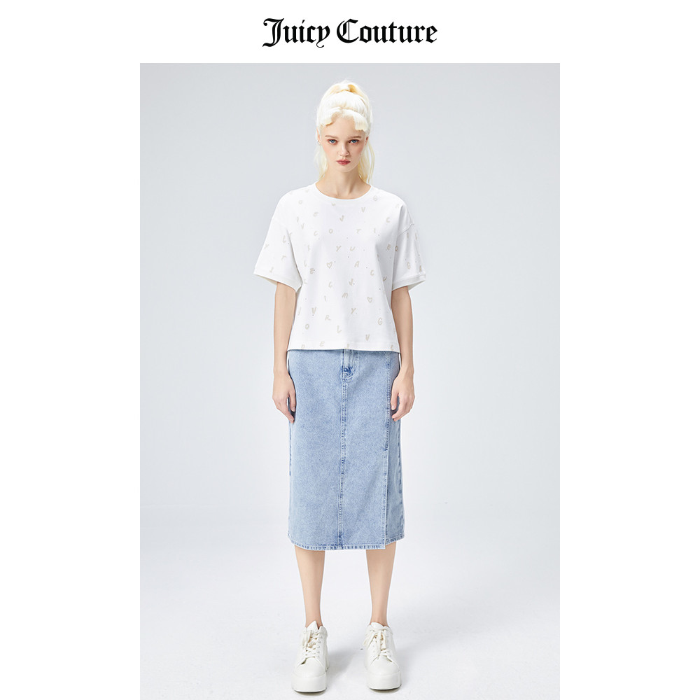 เสื้อยืดครึ่งแขน Juicy Couture ทำจากผ้าฝ้ายแท้ สไตล์ใหม่สำหรับฤดูร้อน