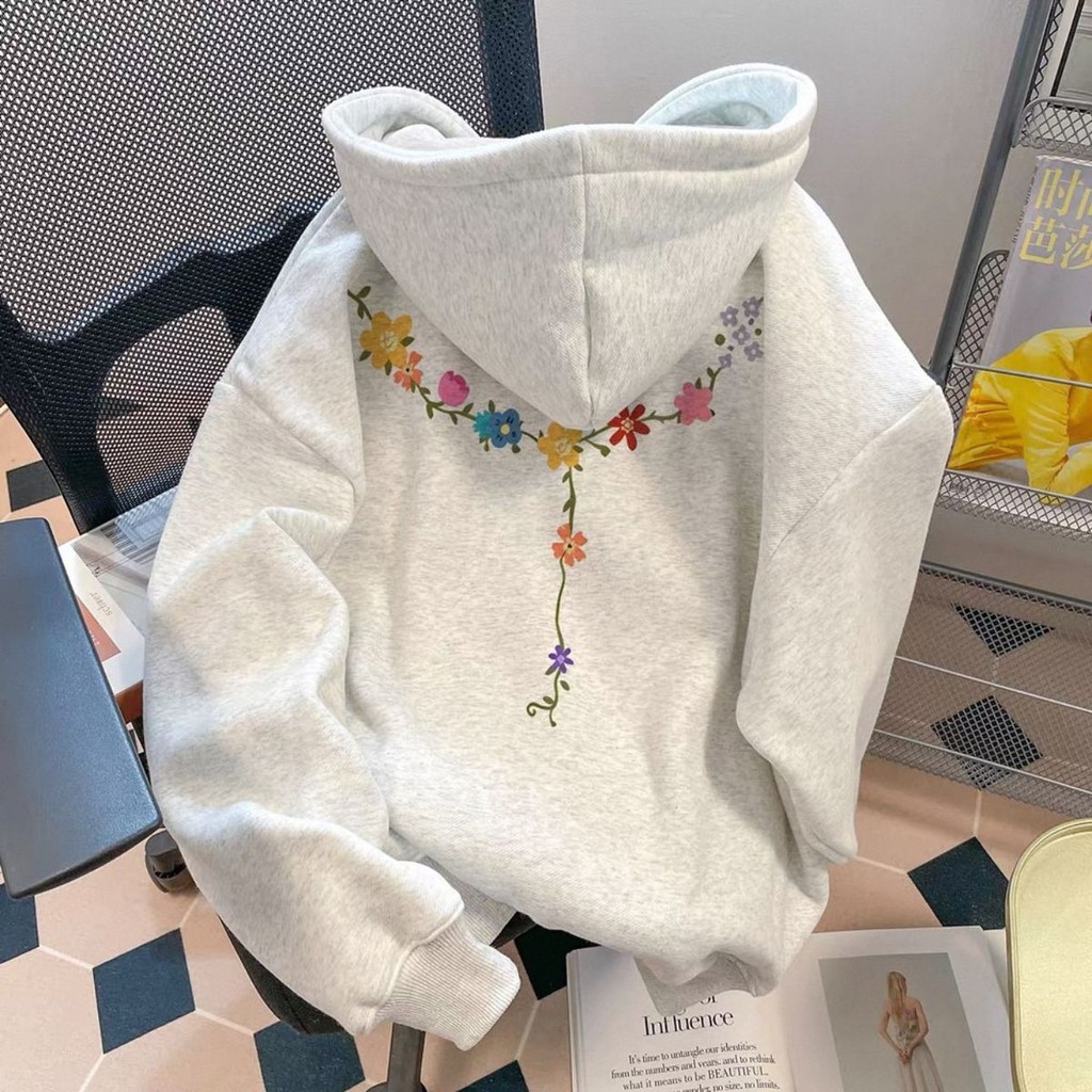 เสื้อกันหนาวแขนยาวแบบคลุมพร้อมหมวก สไตล์หวานสำหรับผู้หญิง อินเทรนเกาหลี ใส่ง่ายและอบอุ่น