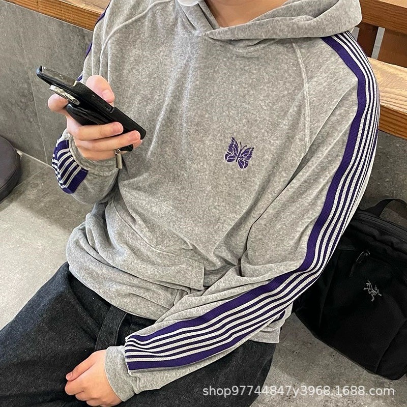 Needles track Velvet Embroidery High-End Draped Loose Sweatshirt Hoodie Couple Jacket