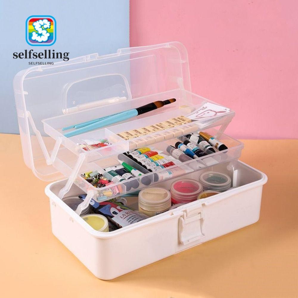 ตัวเอง กล่องเก็บของเย็บผ้า, กล่องเก็บของงานฝีมือสามชั้นโปร่งใส, พลาสติกพับได้ความจุขนาดใหญ่แบบพกพากล่องเครื่องมือฮาร์ดแวร์