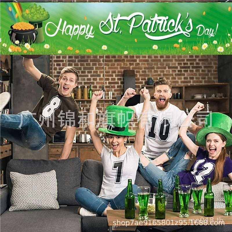 ผ้าธงบรรยากาศ Cross-Border Sante Party ผ้าพื้นหลังสไตล์ใหม่ Irish Parrick พื้นหลัง Venue KO9H