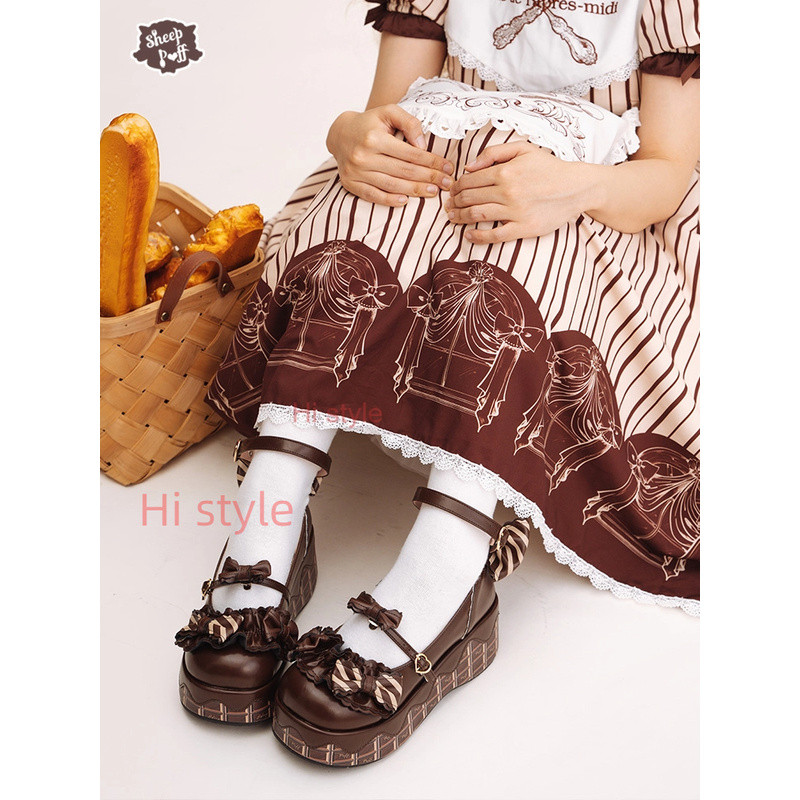 Chocolate muffin thick-soled sheep cream puffs Lolita shoes chocolate muffin shoes thick-soled shoes