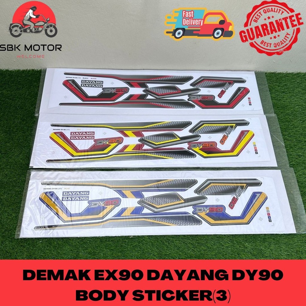 SBK MOTORDemak EX90 Dayang DY90 (3) Body Cover Stripe Sticker Pelekat Motor Decal Blue Black Red