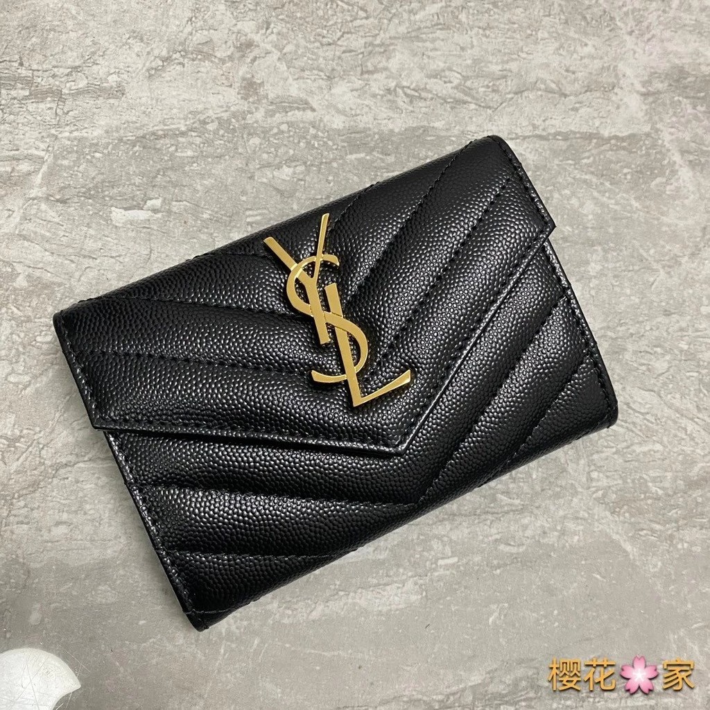 YLS Original Leather กระเป๋าบัตรทรงคลุมห่อสไตล์ Caviar ขนาด 13x9 cm หนังแท้ 100%