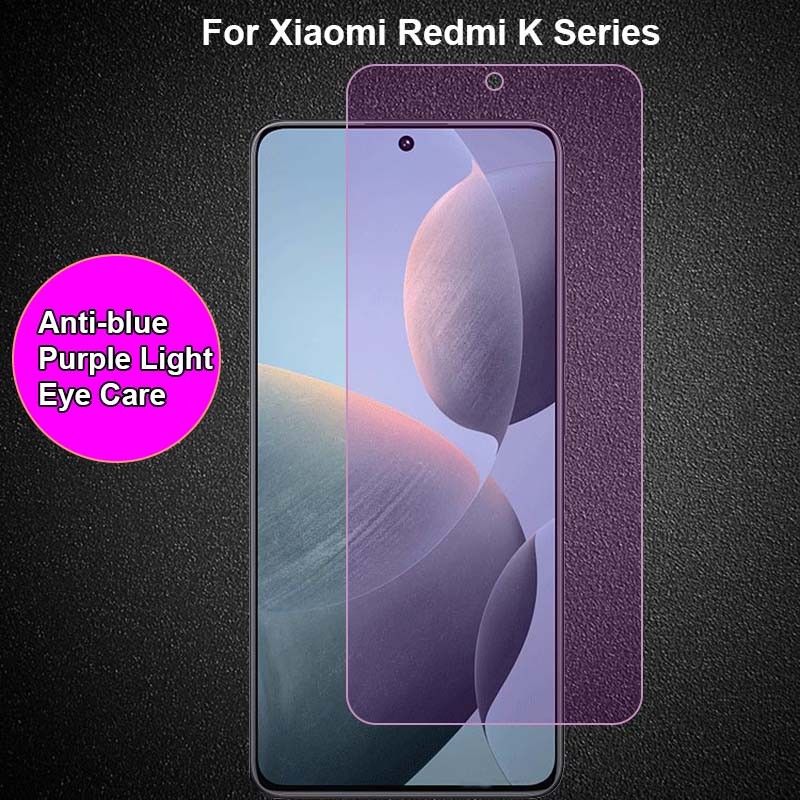 ใช้งานร่วมกับสําหรับ Xiaomi Redmi K80 K70 K70E K60 K60E K50 K40s K40 Pro Plus Gaming Anti blue สีม่วง Ray Eye Care กระจกนิรภัยป้องกันหน้าจอป้องกันการระเบิดฟิล์ม