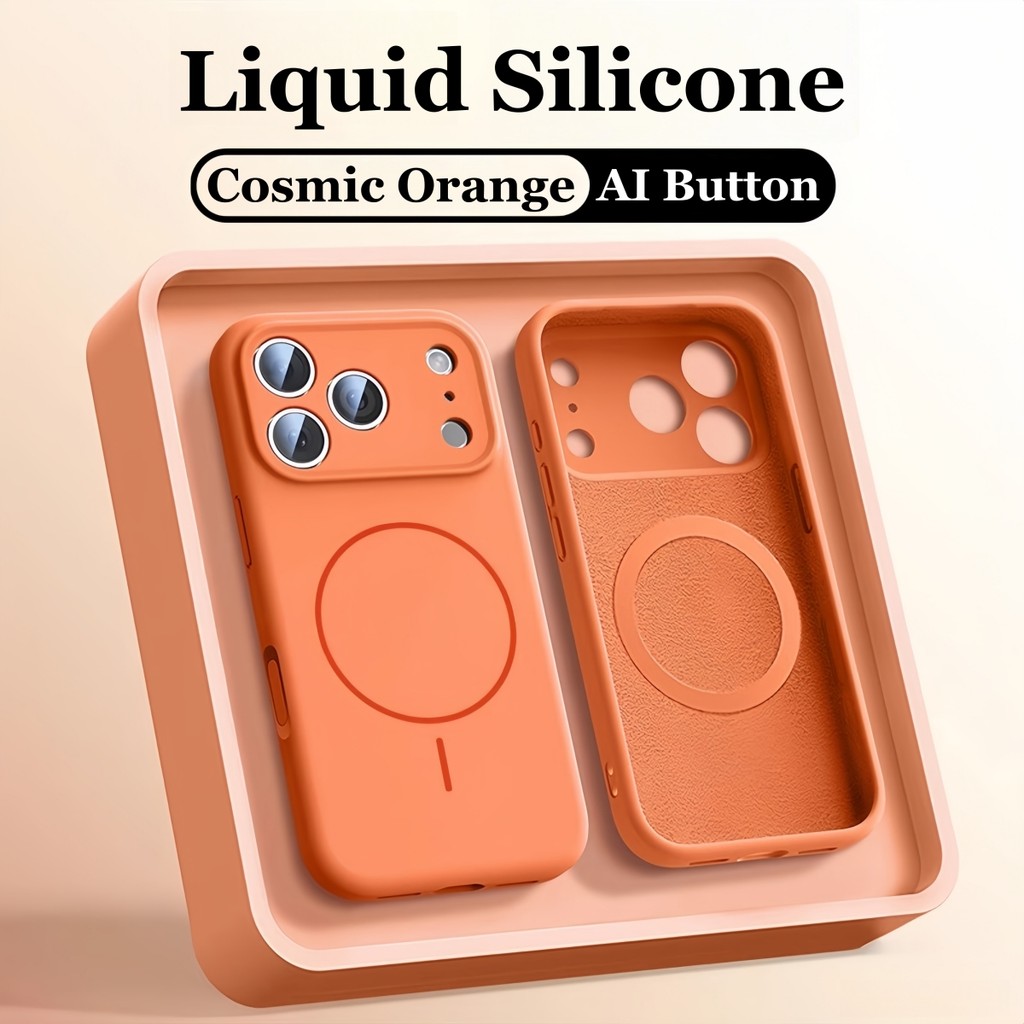 ใหม่17 Cosmicสีส้มซิลิโคนเหลวเคสโทรศัพท์สําหรับIPhone 17 Pro Max Air 16 15 14 13 Pro Maxแม่เหล็กนุ่มพรีเมี่ยมกันกระแทก