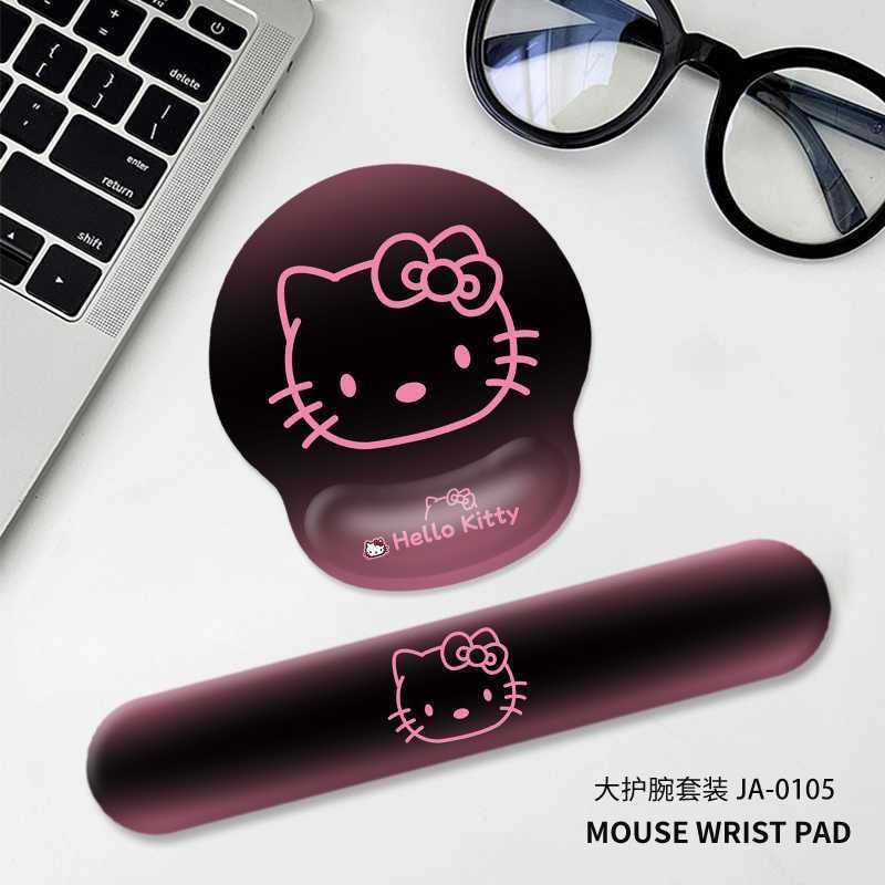 คิตตี้ แมวแผ่นรองเมาส์สายรัดข้อมือคอมพิวเตอร์สามมิติสํานักงานซิลิโคนการ์ตูนน่ารักหนาแผ่นกันลื่นข้อมือแผ่นนุ่ม