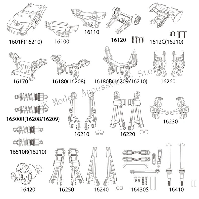 MJX Hyper Go H16H 16208 16209 16210 Original Differential โช้คอัพเกียร์ Suspension Arm RC รถอะไหล่ Z