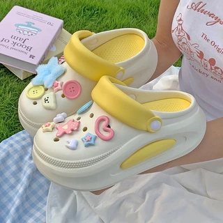 icy.sport รองเท้าหัวโต / รองเท้าผ้าใบ คุณภาพ PVC แถมตัวติดน่ารัก มีสายรัดส้น สีทูโทนพาสเทล ใส่สบาย X124