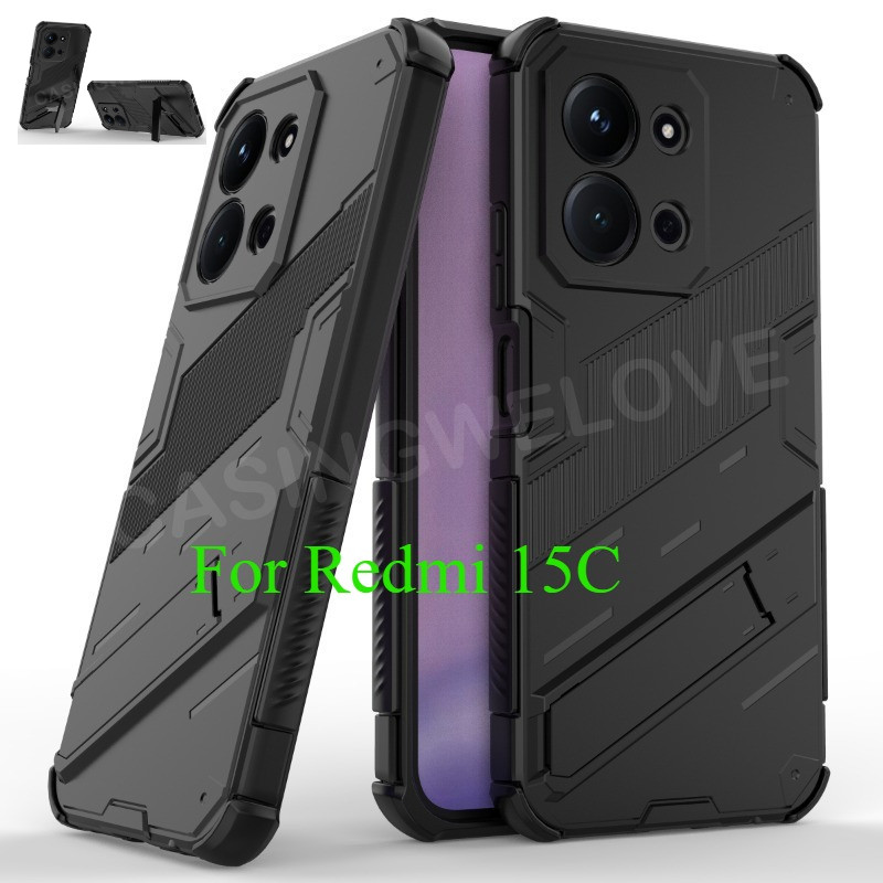 สําหรับ Redmi 15C 15 Poco C85 4G 5G 2025 Luxury Hard แฟชั่นกันกระแทก TPU Stand Holder Bracket เคสโทรศัพท์ป้องกันปกหลัง