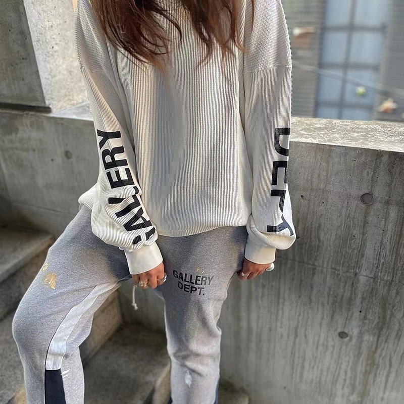 Gallery Dept American Street Wear Waffle Letter High Street ฤดูใบไม้ร่วงคู่เสื้อยืดแขนยาวหลวม Bottom