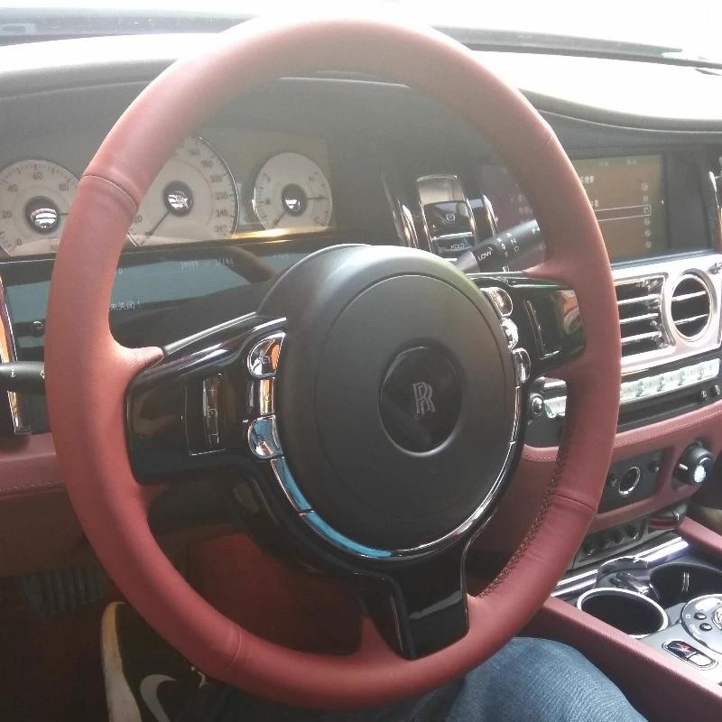 สําหรับ Rolls-Royce Ghost Cullinan Ghost Phantom Wraith มือเย็บไวน์แดงหนังแท้พวงมาลัยรถ