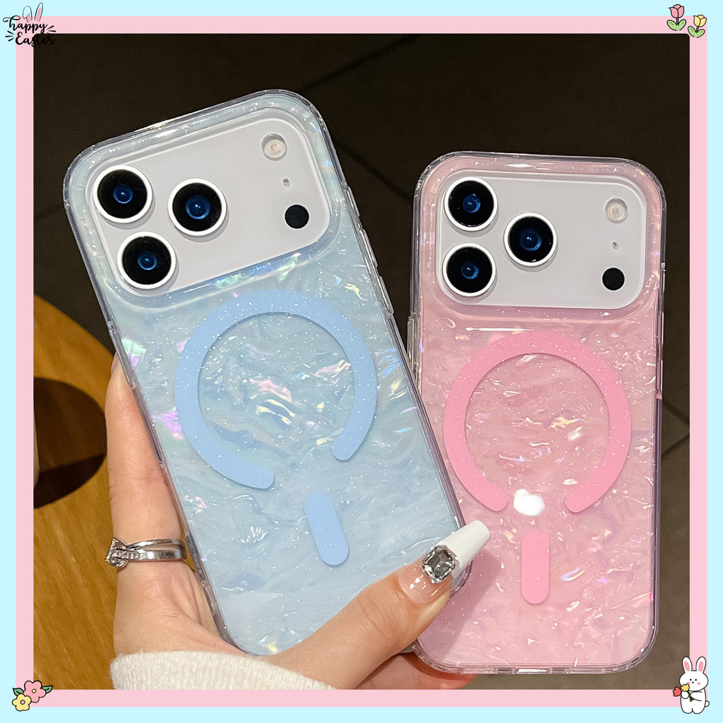 Glitter Magnetic Shellโปร่งใสหรูหราเหมาะสําหรับiPhoneเคสโทรศัพท์17Promax 16e 15plus 14 13 12 air