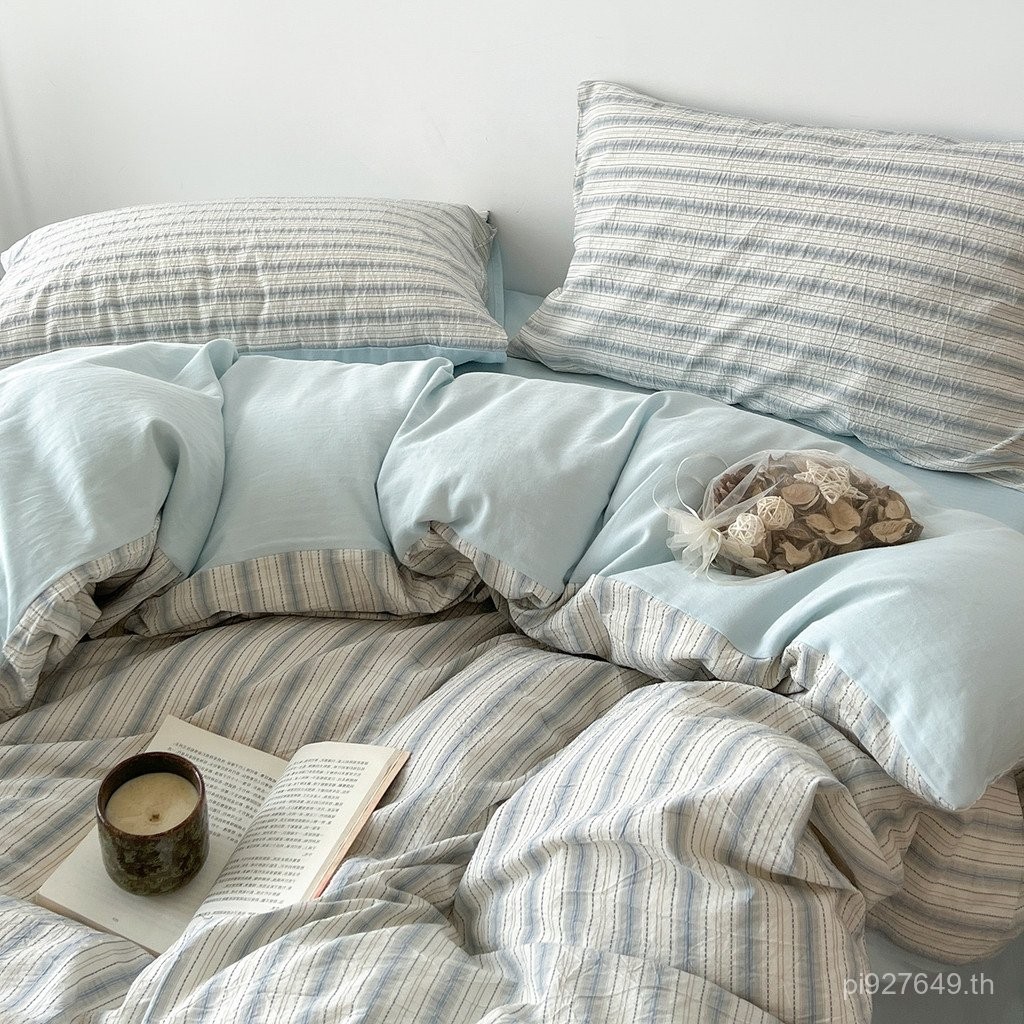 ชุดเครื่องนอนผ้าฝ้ายแท้ ดีไซน์ย้อนยุค พร้อมปูที่นอน 4ZXW