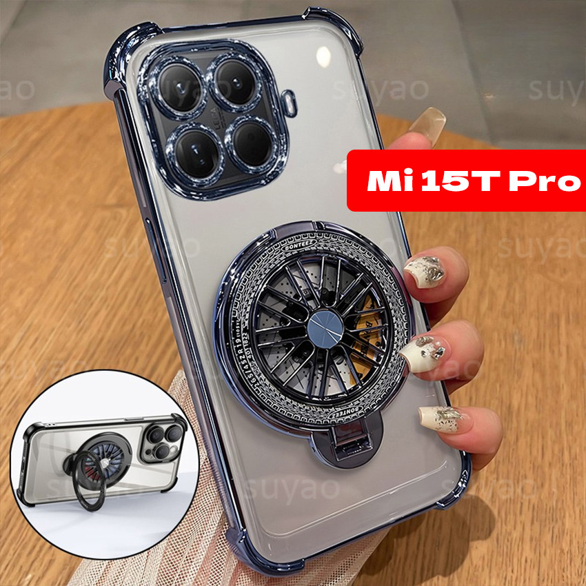 สําหรับ Xiaomi 15T Pro 15TPro 2025 เคสโทรศัพท์ผู้ถือแหวน TPU Clear Electroplated ปลอก Xiaomi15TPro Xiaomi15T Mi โปร่งใส Anti Drop ถุงลมนิรภัยกันกระแทกป้องกันนุ่มปกหลัง