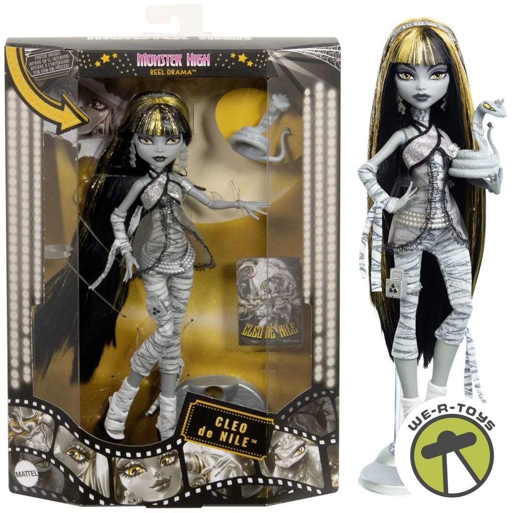 Monster High Reel Drama Cleo De Nile ตุ๊กตาสะสมสีดําและสีขาว Mattel 2025