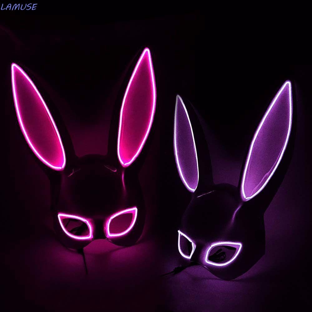 LAMUSE Party Mask Props คอสเพลย์หน้ากากพลาสติก Masquerade Party Bunny Mask Kitsune Led Light up Mask