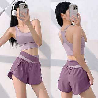 NEW กางเกงออกกำลังกายขาสั้น Size S-3XL กางเกงกีฬาผู้หญิง งานสีทูโทน มีซับในกันโป๊ มาพร้อมกระเป๋าด้านข้างด้านใน