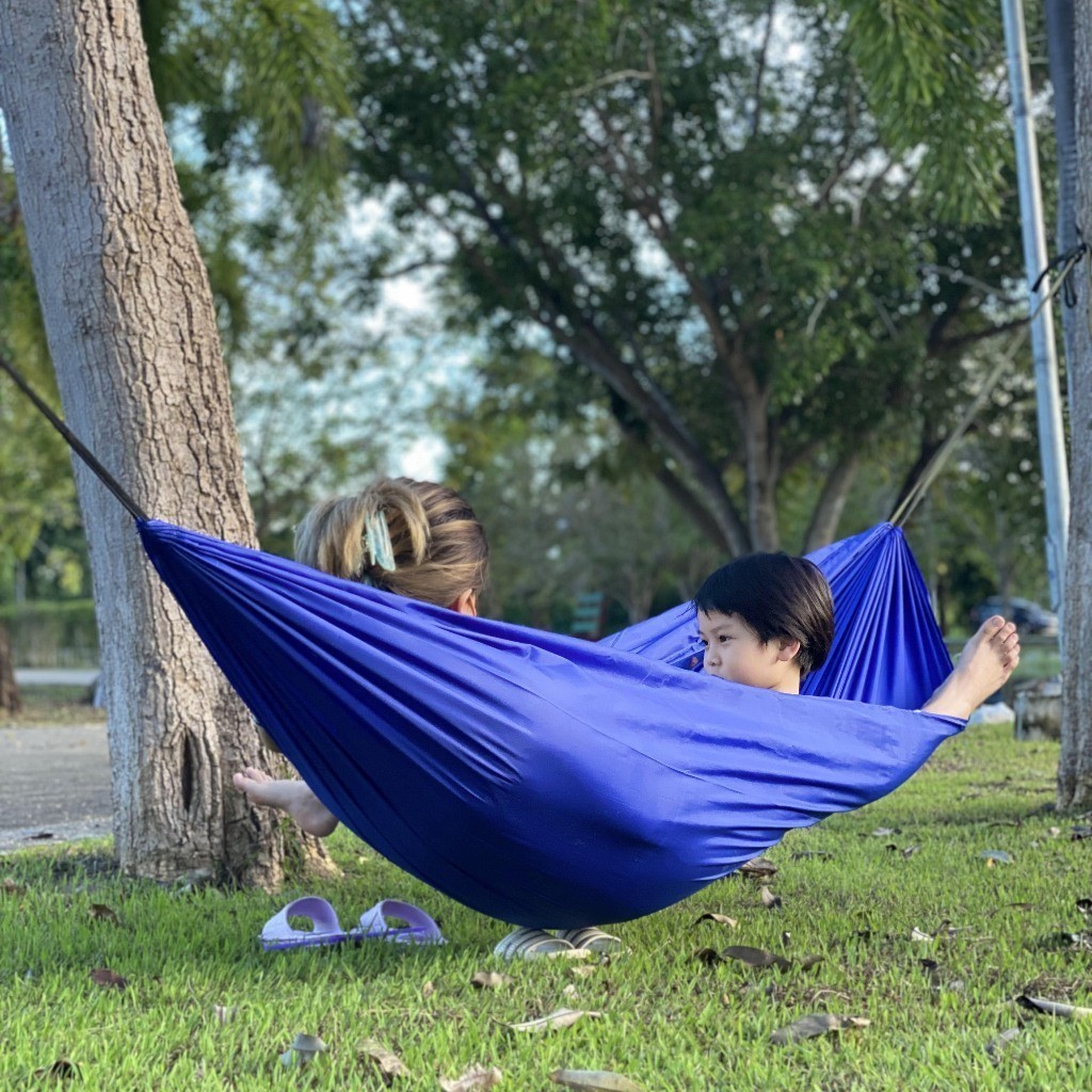 เปลนอน เปลผ้าร่มในป่าสองชั้นพร้อม ไซส์ XXL สีเขียว สำหรับกิจกรรมกลางแจ้งและการเดินป่า เชือก 4 เมตร - รูปที่ 4