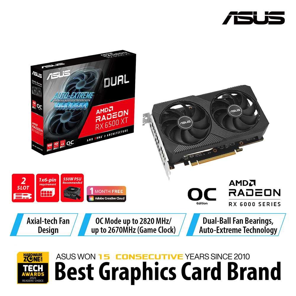 ASUS Dual Radeon RX 6500 XT V2 OC 4GB GDDR6 กราฟิกการ์ด DUAL-RX6500XT-O4G-V2