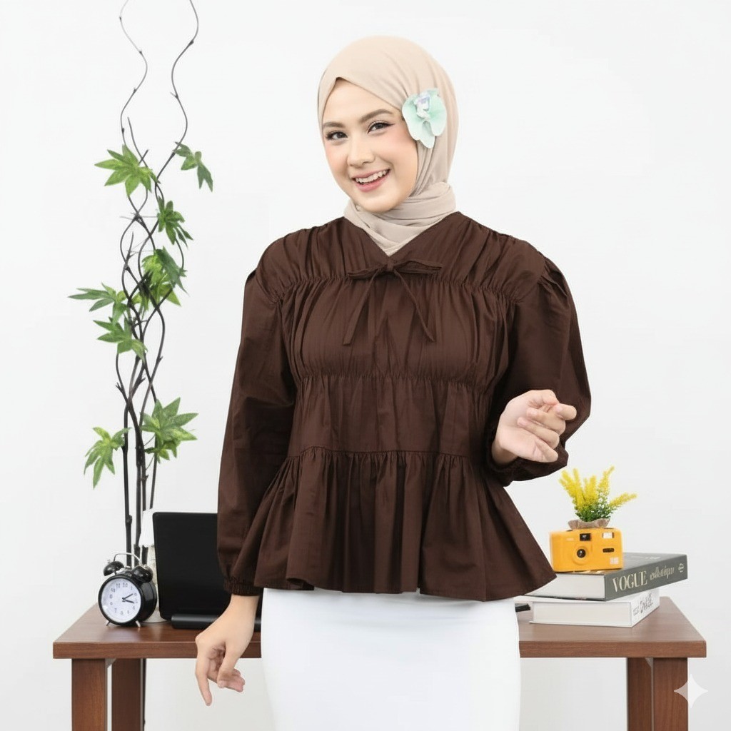 KATUN เสื้อเบลาส์ผ้าฝ้ายแฟชั่นสําหรับผู้หญิง MIREYA BLOUSE KERUT ราคา ถูกที่สุด ดีลบีเคเค