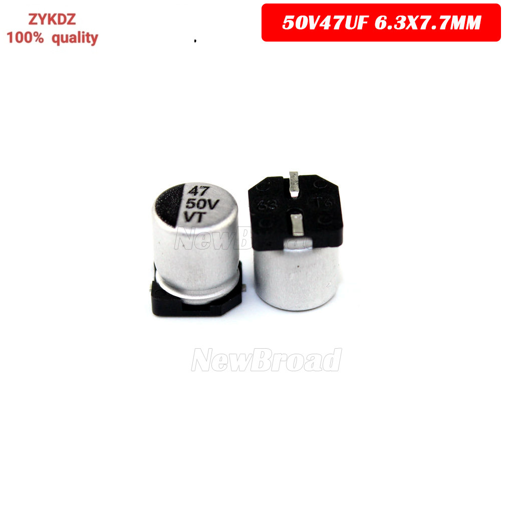 10PCS SMD ตัวเก็บประจุอลูมิเนียมอิเล็กโทรลีติค 50V47UF 6.3*7.7 มม.47UF50V 50V 47UF