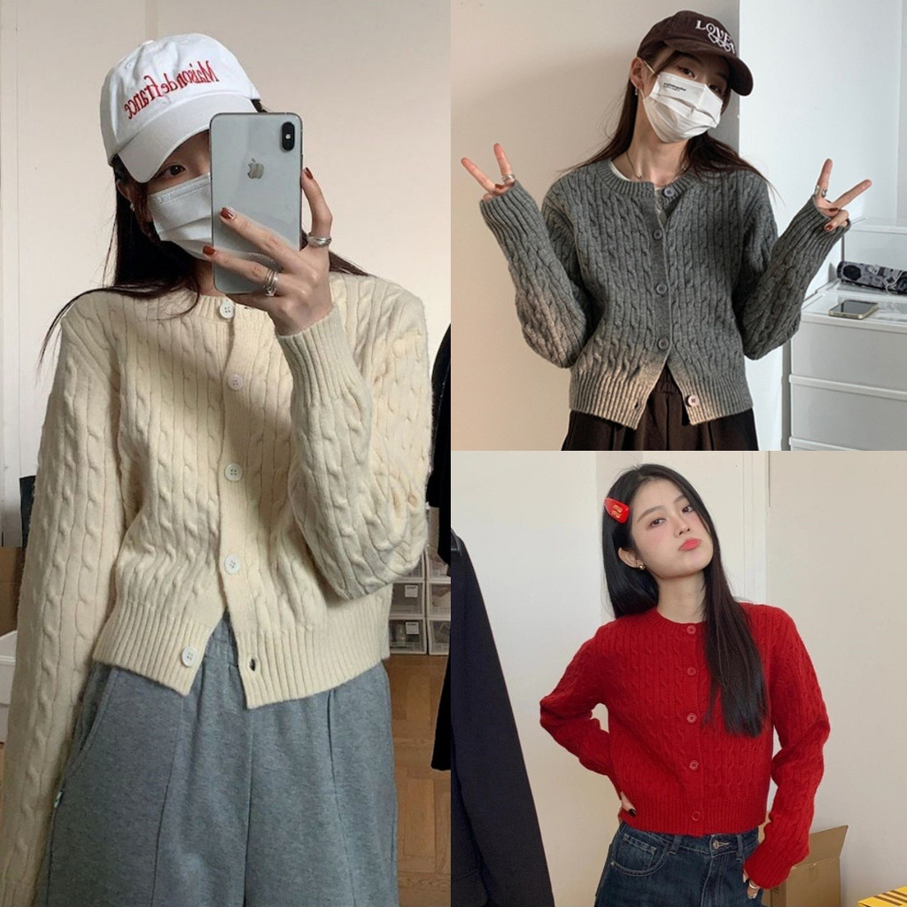 Riley เสื้อคลุมคาร์ดิแกน สีพื้น ผ้าไหมพรม ใส่สบาย เสื้อแฟชั่น สเวตเตอร์ สไตล์เกาหลี ใส่เที่ยวทำงาน